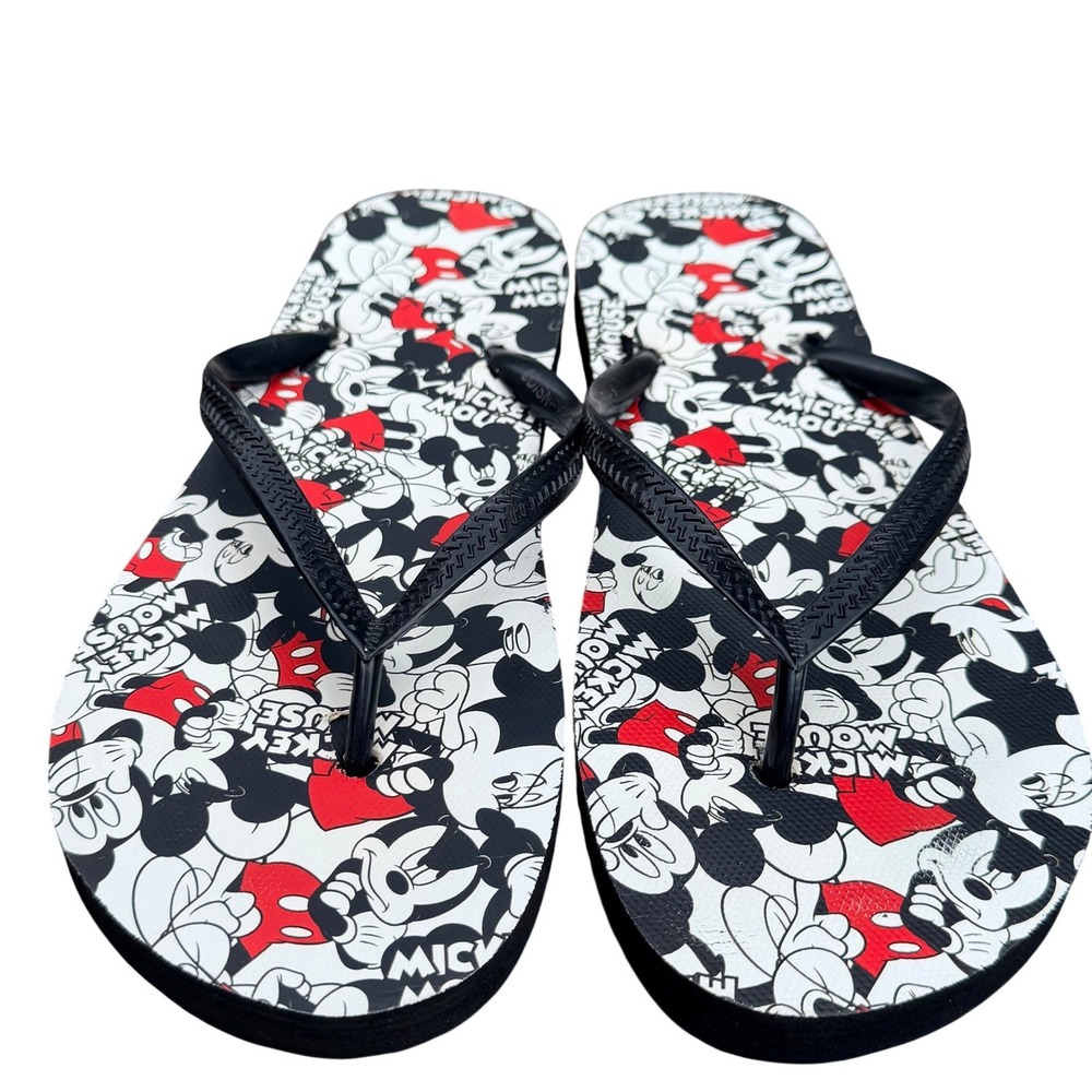Disney Mickey Mouse Flip Flops Sandals 40-41 All‎ Over Print Black Red White